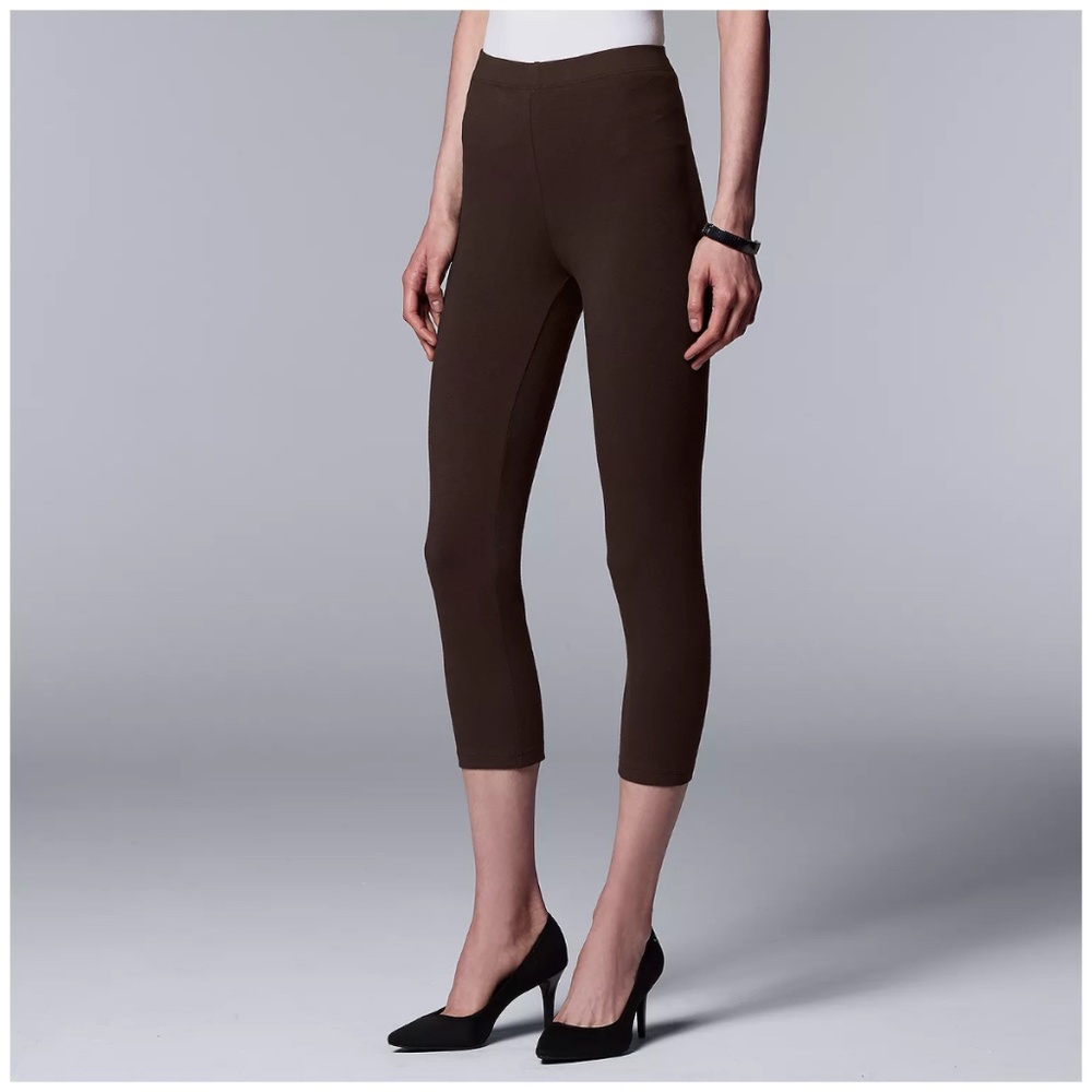 Simply Vera Vera Wang Brown Capri Leggings Stretch Knit Pull On Casual NWT S